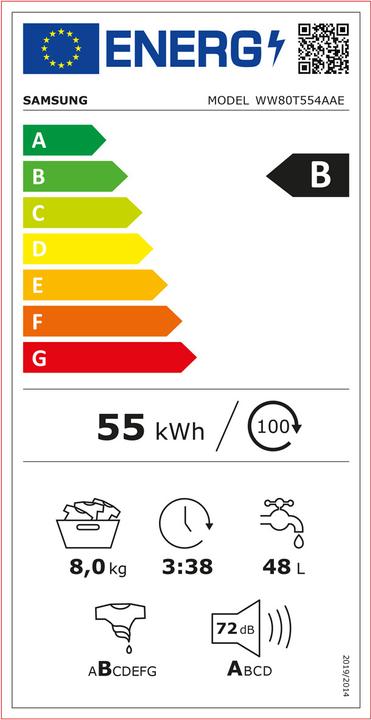 Label énergétique Samsung WW80T554AAE/S5 WW5500 (8 kg, Gauche)