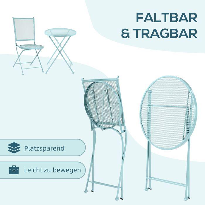 Produktbild Swisshandel24 Garten Sitzgruppe für 2 Personen Bistro-Set Garnitur 1 Tisch+2 faltbare Stühle für Terrasse Balkon M (55.50 cm)