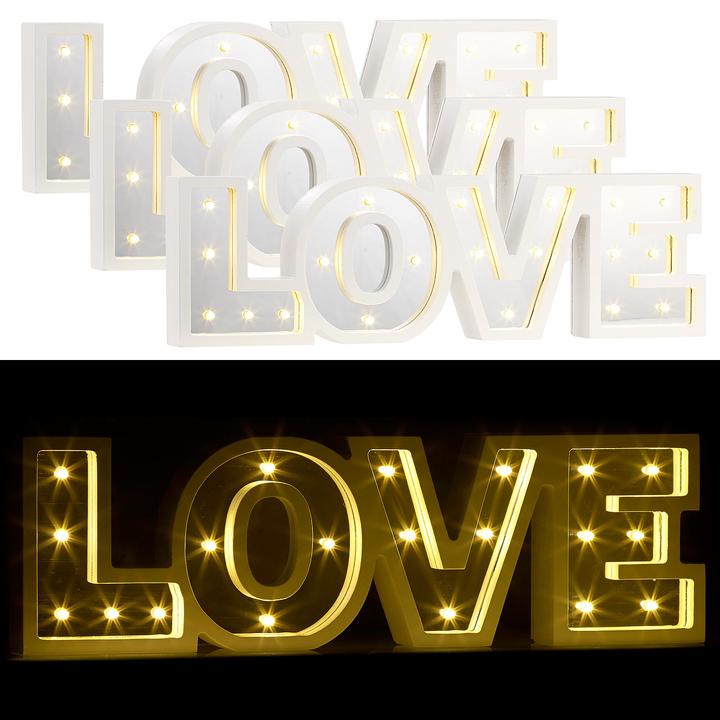 Produktbild Lunartec LED-Schriftzug "LOVE" aus Holz & Spiegeln mit Timer, 3er-Set