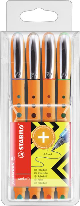 Produktbild STABILO worker+ Tintenroller (Grün, Rot, Blau, Schwarz, 4 x)