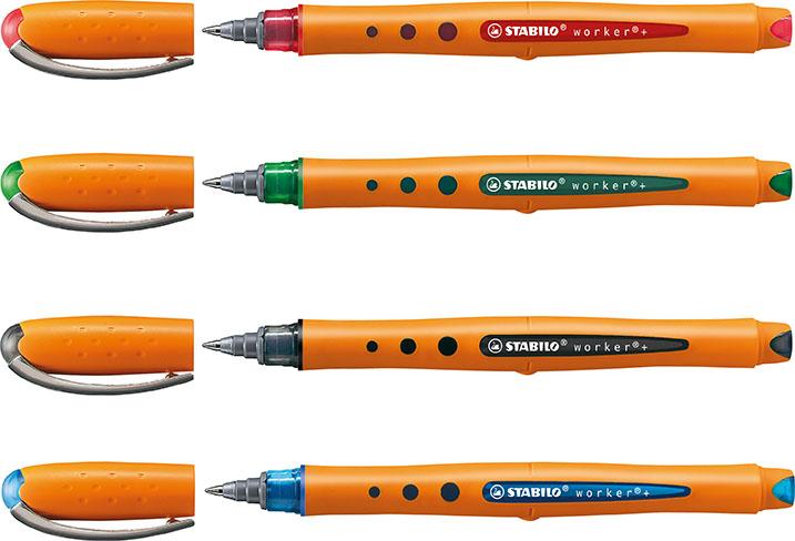 Produktbild STABILO worker+ Tintenroller (Grün, Rot, Blau, Schwarz, 4 x)