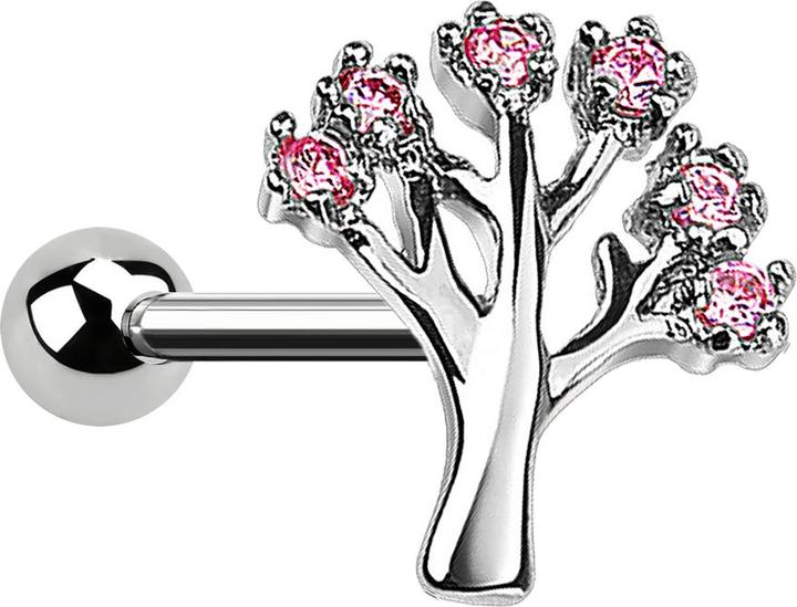 Image du produit Star Piercing Micro Barbell mit Baum und Kristall pink (Acier chirurgical 316L, Laiton)