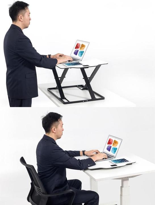 Image du produit Ergo Office Convertisseur de bureau ultra-mince, pour travailler assis ou debout, blanc, avec gaz