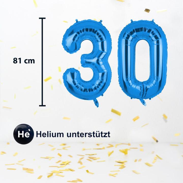 Produktbild Hermex Folienballon Zahl 30 Zahlenballon Luftballon Heliumballon Blau 81cm