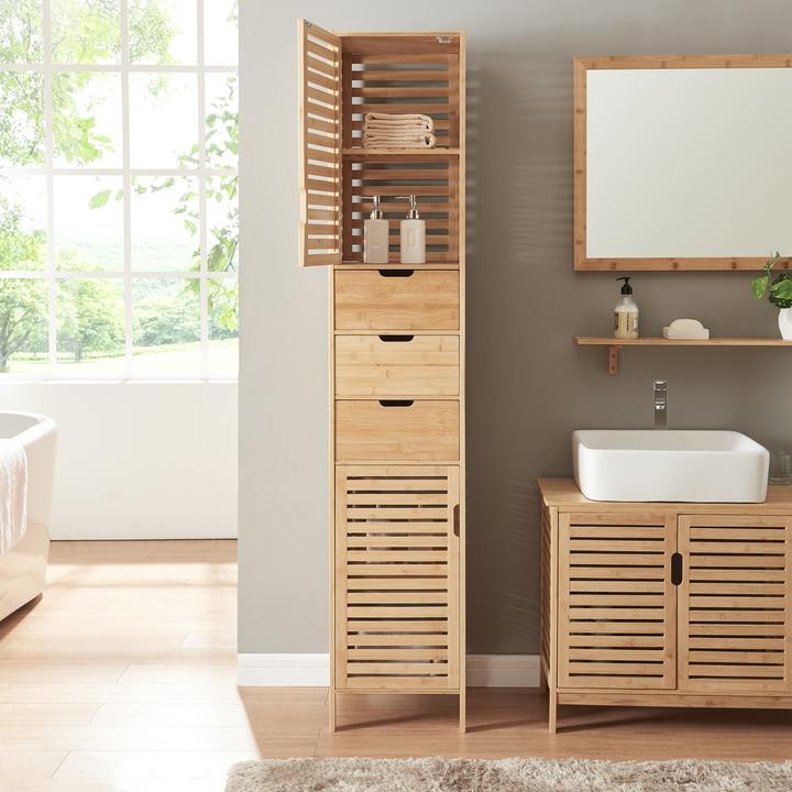 Image du produit En.Casa Hochschrank Boksereys 180x35x35 cm Bambus (180 x 35 x 35 cm)