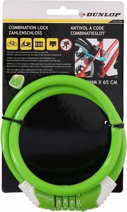 Immagine prodotto Dunlop - antykradzieżowe zapięcie rowerowe na kod (zielony) (65 cm)