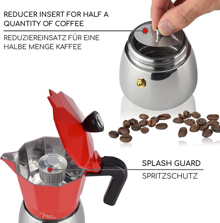 Actual product image Milu Espresso Maker Induction Suitable Red 3 Cups 150ml (3 T.)