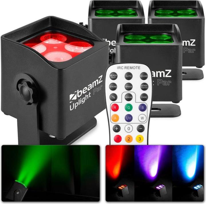 Immagine prodotto BeamZ Uplighter - Set di 4 lampade Uplight BBP44 con telecomando e batteria - IP65 (44000 W, LED)