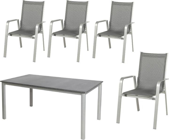 Produktbild Acamp Set 4x URBAN Stapelsessel + 1x ACAPLAN Loft Tisch 160x90cm platin-schiefer (160 cm)
