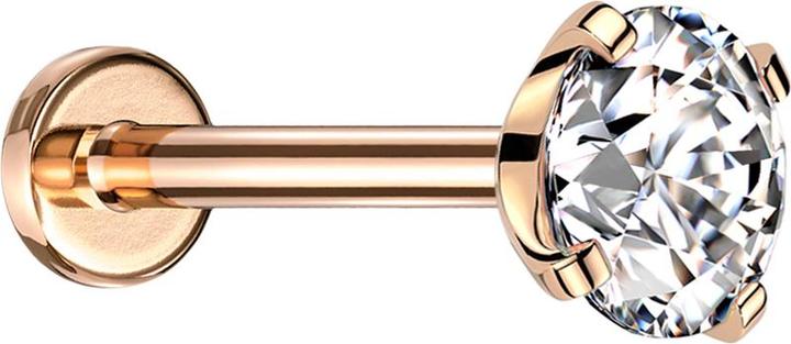 Star Piercing Micro Threadless Labret rosegold mit Kristall silber gefasst (Chirurgenstahl 316L)