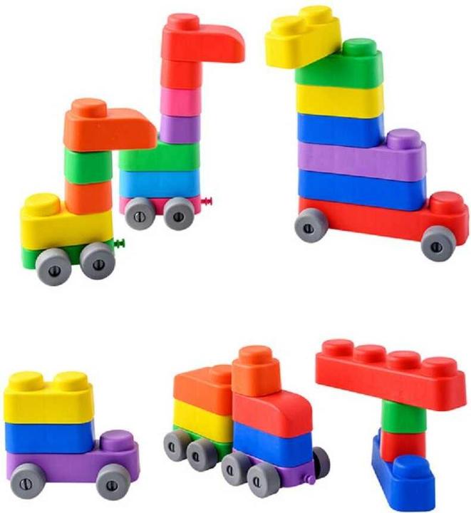 Image du produit Montessori Jouets, Jouets éducatifs, Blocs souples et roues - 15 blocs et 12 roues