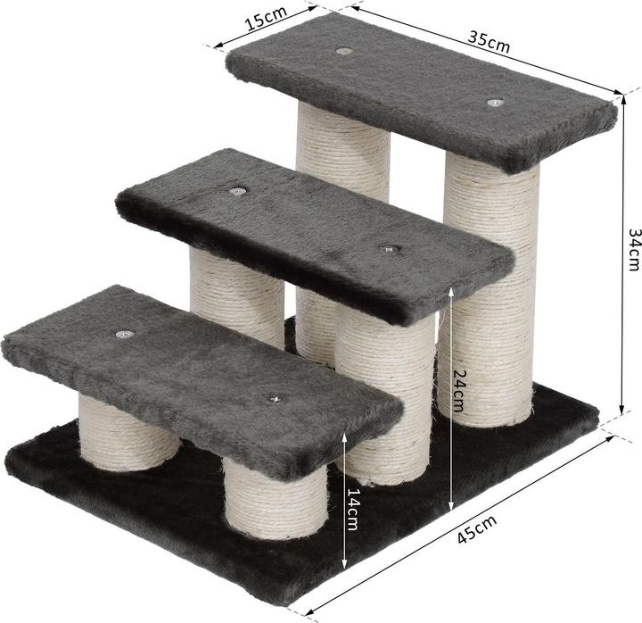 Image du produit PawHut Escalier pour chats avec 3 marches (34 cm, Gris)