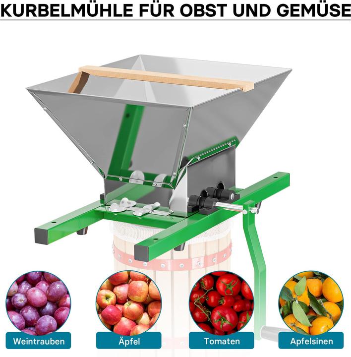 Image du produit Wiltec Broyeur à fruits 7L Moulin manuel Entonnoir et manivelle Facile à nettoyer Pressoir Fouloir Moût