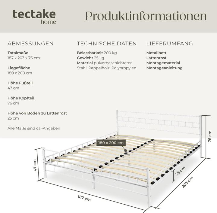 Immagine prodotto tectake Letto in metallo (200 x 180 cm)