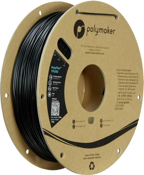 Produktbild Polymaker PolyFlex TPU-90A Black-1.75mm-750g (TPU, 1.75 mm, 750 g, Schwarz)