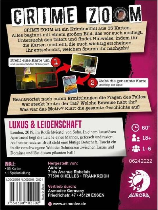 Actual product image Asmodée LDGD0009 - Crime Zoom - Luxus & Leidenschaft, Kartenspiel, ab 18 Jahren, (DE-Ausgabe) (German)