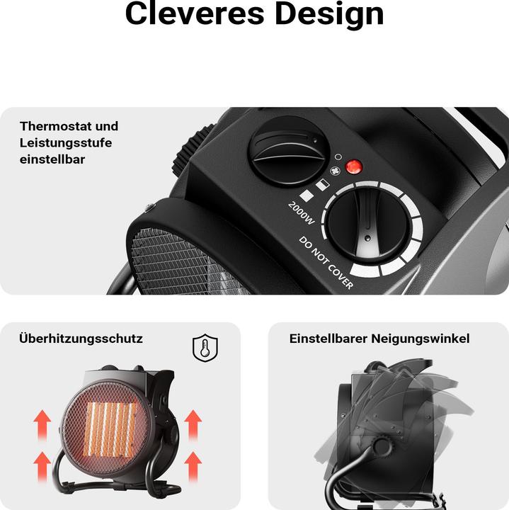 Actual product image Wiltec Keramik Heizstrahler 2kW Heizlüfter Heizgerät Schnellheizer Elektrisch (2000 W)