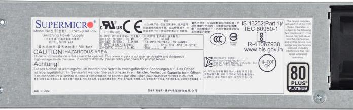 Image du produit Supermicro PWS-804P-1R - Alimentation redondante (interne) (800 W)