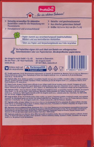 Valeurs nutritives et ingrédients dm Profissimo Sacs en papier (24 x)