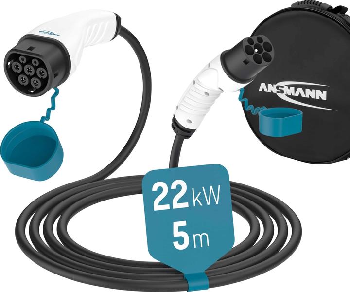 Produktbild Ansmann 1900-0119 Autoladekabel 22kW Typ2 5m (Typ 2, 22 kW, 32 A, 5 m)