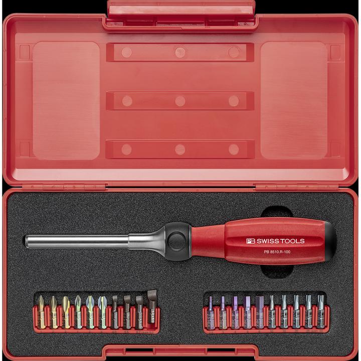 Actual product image PB Swiss Tools Ratchet set R100 (SL 2, SL4, SL5, PZ2, HX 2.5, HX 4, TX20, PZ1, SL3, TX30, TX25, HX 5, TX15, HX 3, TX10, PH1, PH3, PZ3, PH2, HX 6)