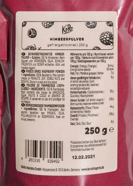 Actual product image KoRo Freeze-dried raspberry powder (250 g)