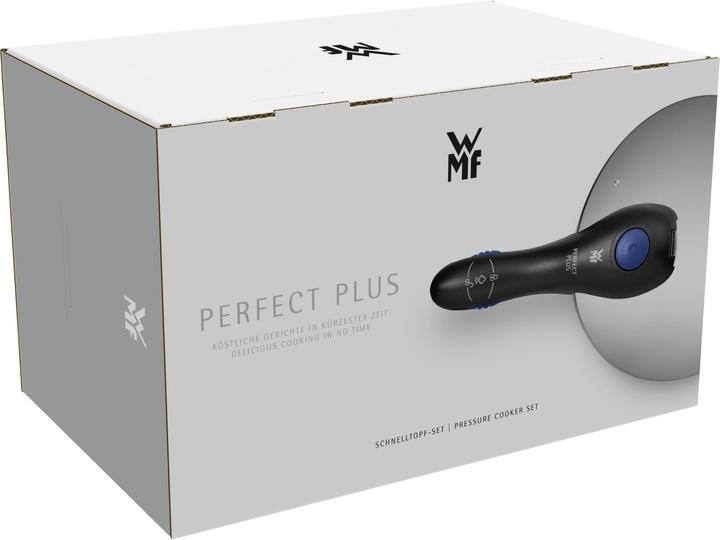 Produktbild WMF Schnellkochtopf 3tlg 4,5+3l grosses Kochsignal Perfect Plus Induktion (22 cm, Pfannenset + Topfset, Edelstahl)