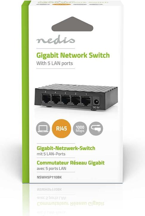 Immagine prodotto Nedis Switch di rete | Velocità cablata: Gigabit | Numero di porte Ethernet: 5 (5 Porti)