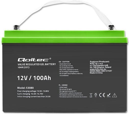Actual product image Qoltec 53080 Gel Battery 12V 100Ah (12 V, 100 Ah)