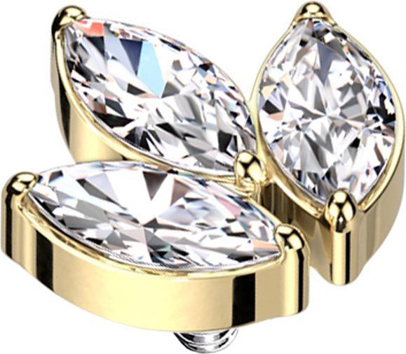 Actual product image Star Piercing Dermal Anchor gold-plated three oval crystals silver (without brass 316L surgical steel, without brassTitanium G23)