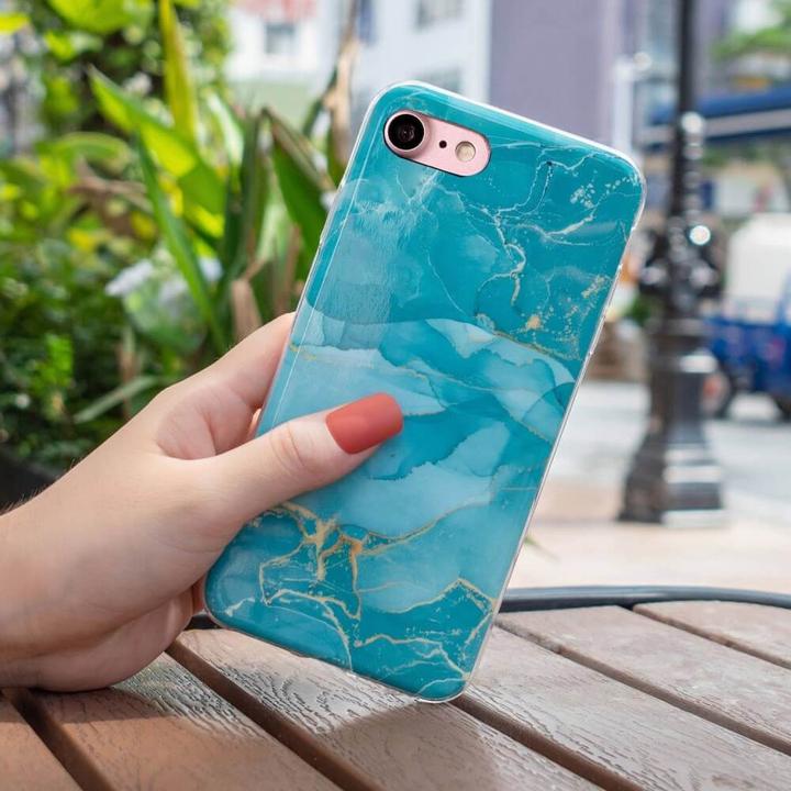 Actual product image Cover-Discount iPhone SE / 8 / 7 - Silicone Rubber Case Cyan Marble (Apple iPhone 8, Apple iPhone 7)