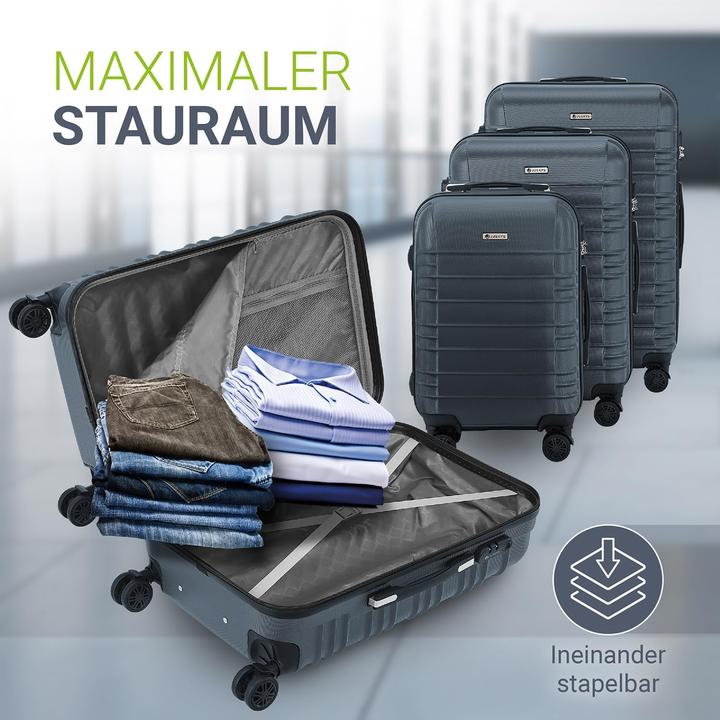 Produktbild Juskys 3-teilgies Hartschalen-Kofferset (120 l, M (50 - 90l), L (90 - 115l))