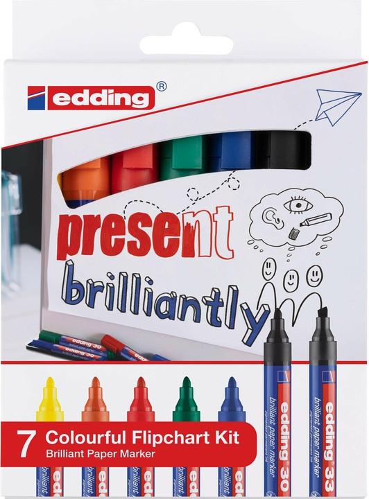 Edding Flipchart-Marker (Grün, Rot, Gelb, Schwarz, Orange, Blau, 3 mm, 7 x)