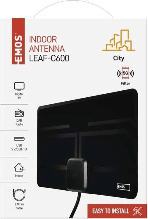 Produktbild Emos Zimmerantenne CITY LEAF-C600, DVB-T2, DAB, LTE/4G/5G Filter (Zimmerantenne, DVB-T / -T2, LTE)