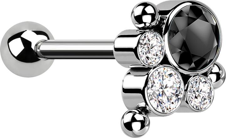 Immagine prodotto Star Piercing Micro Barbell Threadless argento con palla e tre palle quattro cristalli argento e nero (Titanio G23, senza ottone)