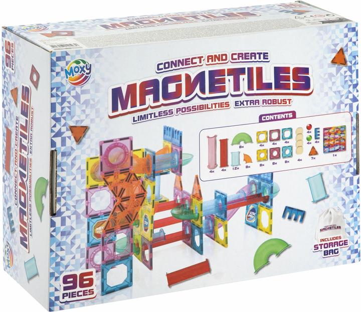 Image du produit Grafix Jouets de construction Carreaux magnétiques XL avec sac de rangement, 96 pièces.