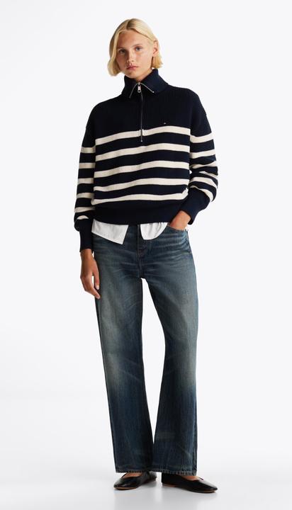 Actual product image Tommy Hilfiger Cardigan Dames Trui Gebreid Katoen - Blauw/Wit - Maat L (L)