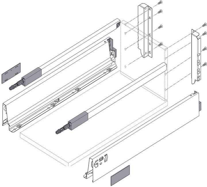 Produktbild Blum Komplett-Frontschubkasten-Set TANDEMBOX M / C mit Reling, seidenw