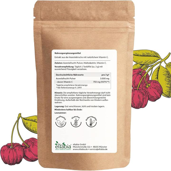 Image du produit Eltabia Poudre d'acérola hautement dosée avec 25% de vitamine C (Poudre, 200 g)