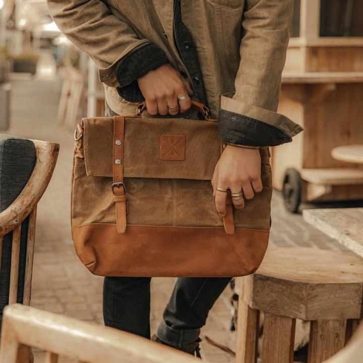 Produktbild Only-Bags.Store Canvas Messenger Bag, Tan Laptop Tasche, Leder Aktentasche, Wachs Canvas Messenger Bag