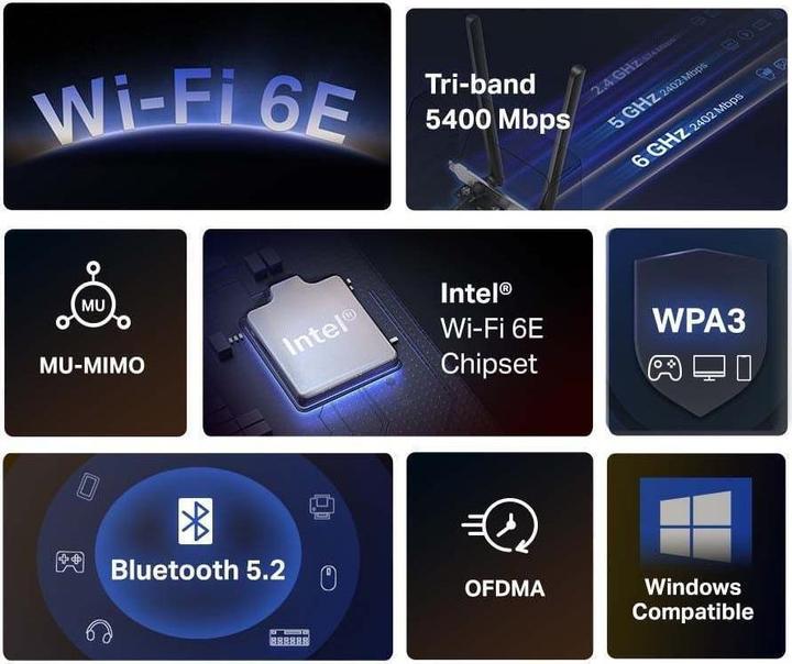 Immagine prodotto Mercusys MA86XE Scheda di rete WLAN / Bluetooth 5400 Mbit/s integrata (Mini PCI Express)