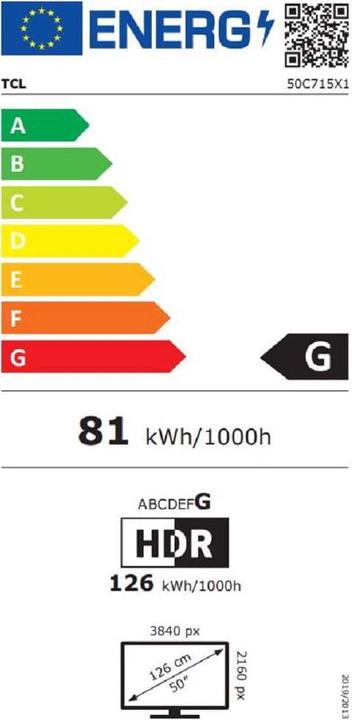 Energie-Label TCL 50C715 (50", C715, QLED, 4K, 2020)