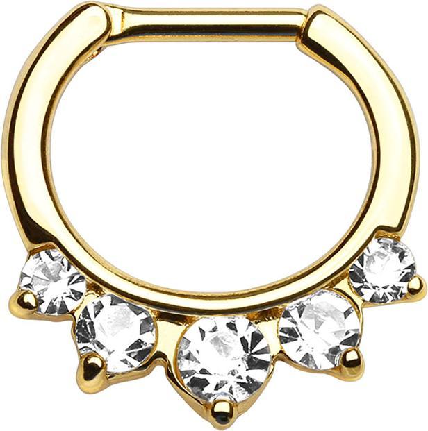 Produktbild Star Piercing Septum mit fünf silbernen Kristalle vergoldet (Messing, Chirurgenstahl 316L)