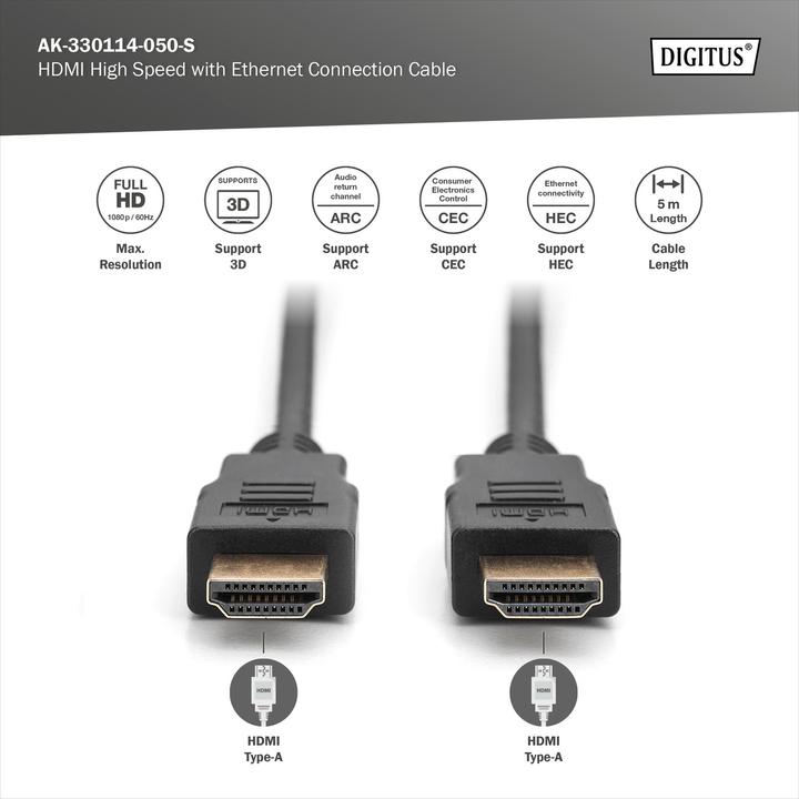 Image du produit Digitus HDMI (Typ A) — HDMI (Typ A) (5 m, HDMI)