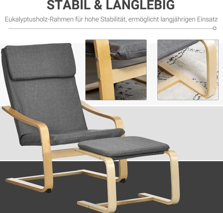 Image du produit Homcom Fauteuil de relaxation avec pouf avec repose-pieds, repose-tête et accoudoirs