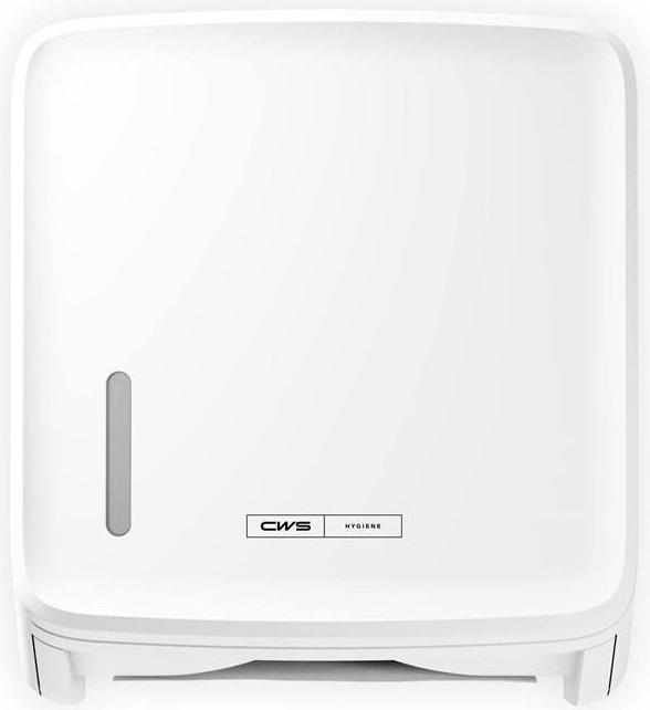 Actual product image CWS PureLine plastic towel dispenser with lock white for 300 sheets of ply fold or zig-zag paper
