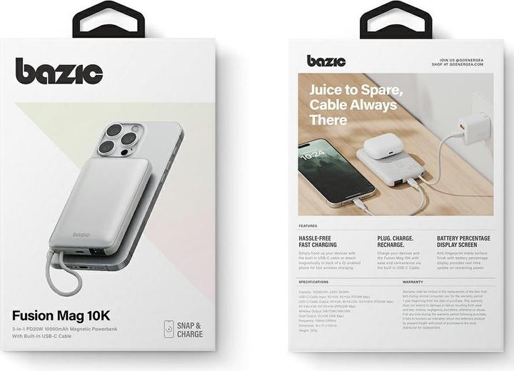 Produktbild Energea PowerBank Bazic Fusion Mag 10000mAh MagSafe Cable USB-C grey
