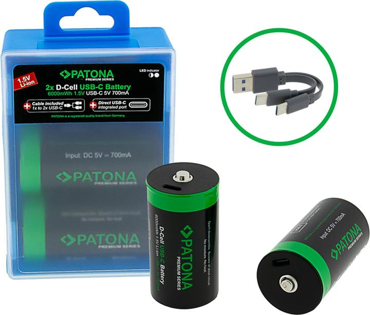 Immagine prodotto Patona Batteria ricaricabile premium 2X LR20 USB-C (Accumulatore di carica elettrica)