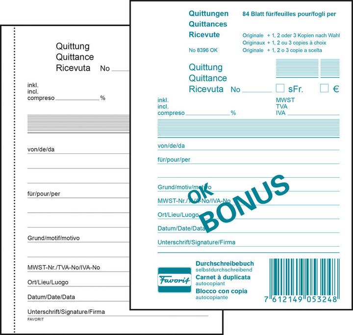 Actual product image Favorit Carbon Copy Book OK Bonus Receipts (84 x)