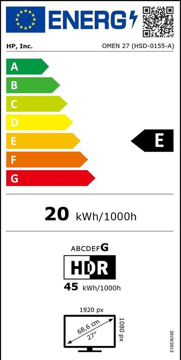 Energie-Label HP Omen 27 (1920 x 1080 Pixel, 27.01")